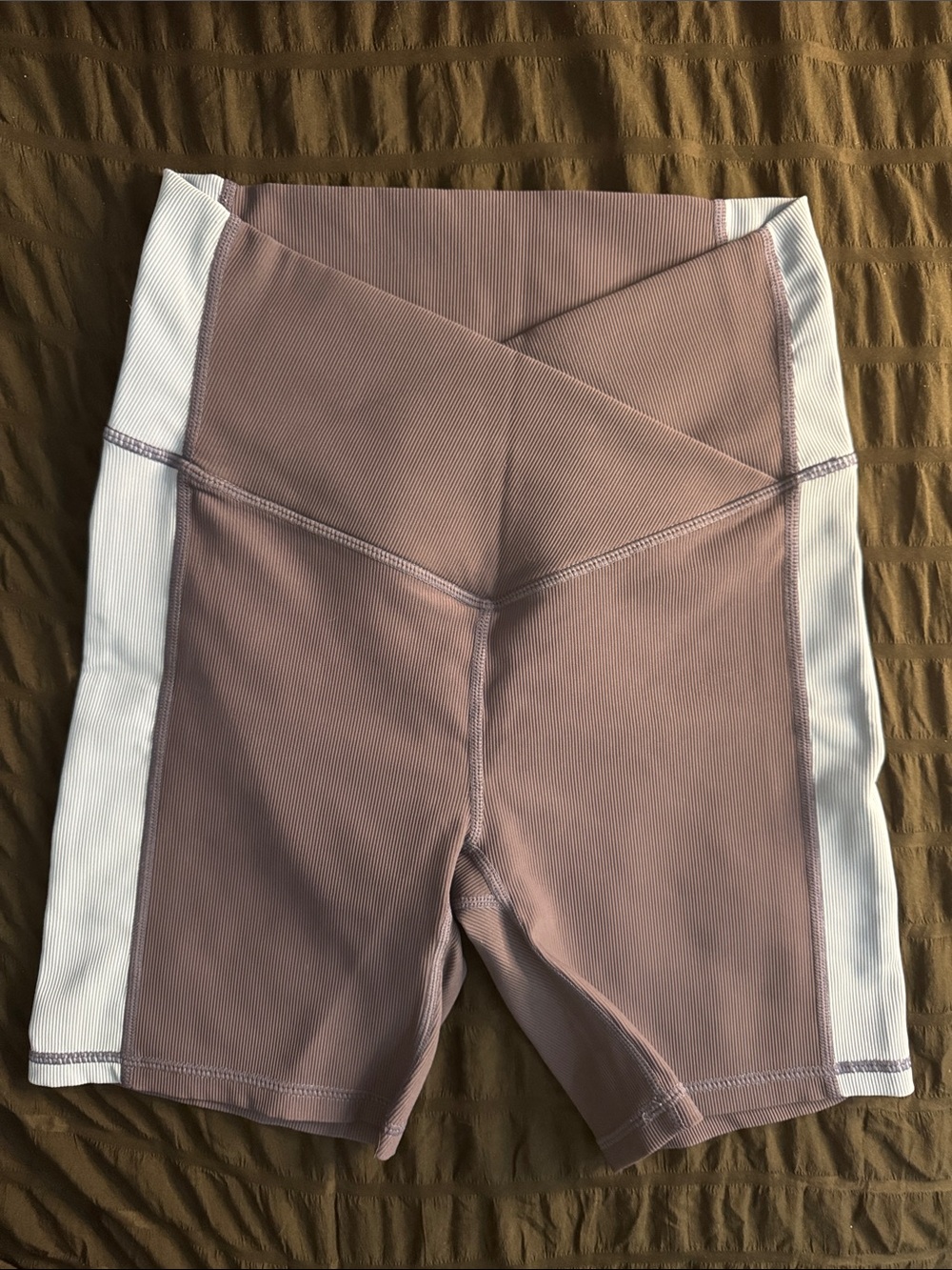 Wilo High-Waist Navy Blue/Light Blue Bike Shorts with Criss Cross Front